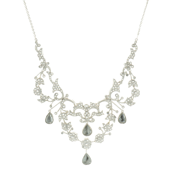 18 Karat White Gold Vintage Art Deco Rose Cut Diamond Collar Necklace