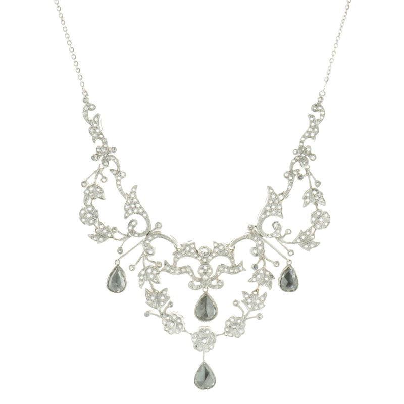 18 Karat White Gold Vintage Art Deco Rose Cut Diamond Collar Necklace