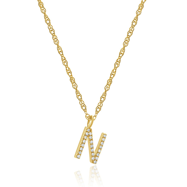 14 Karat Yellow Gold Diamond Initial N Necklace