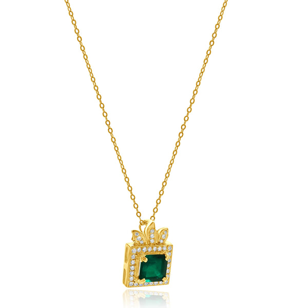 18 Karat Yellow Gold Emerald and Diamond Enhancer Necklace