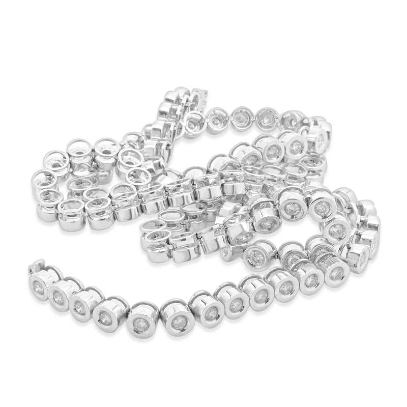 14 Karat White Gold Bezel Set Diamond Inline Tennis Necklace