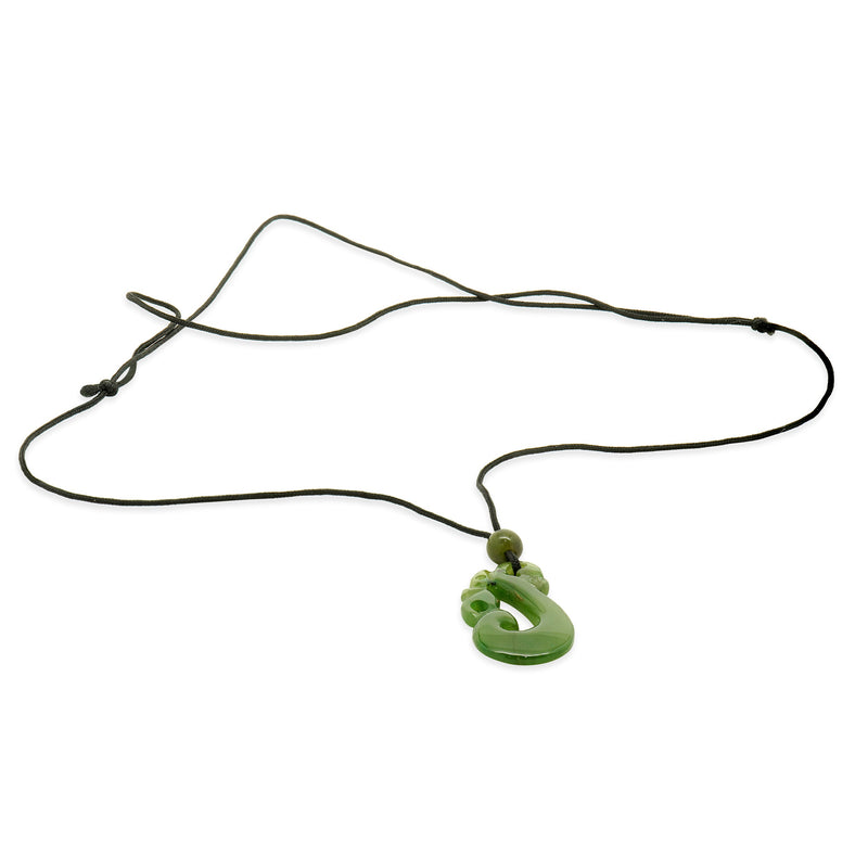 Green Jade Pendant on Black Cord Necklace