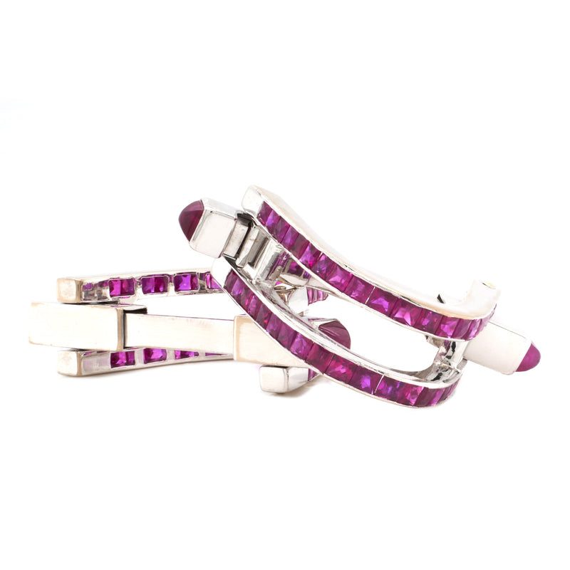 14 Karat White Gold Geometric Ruby Cufflinks