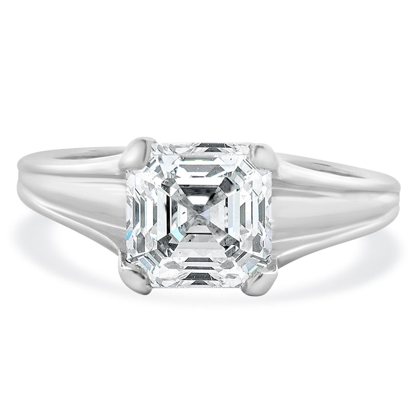 18 Karat White Gold Asscher Cut Diamond Engagement Ring