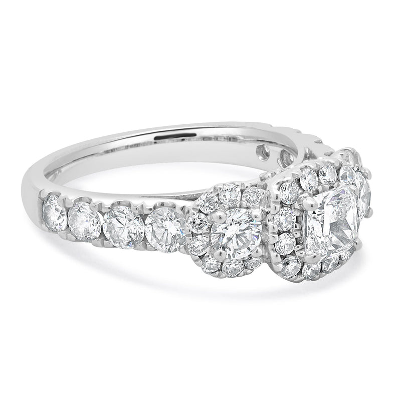 14 Karat White Gold Halo Cushion Diamond Engagement Ring