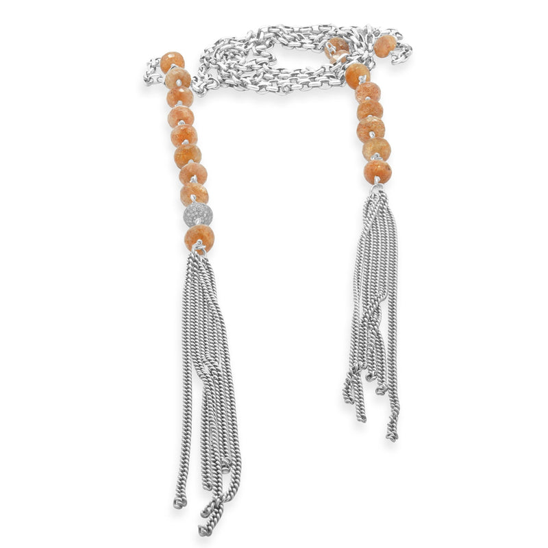 Sterling Silver Strawberry Quartz and Pave Diamond Rondell Necklace