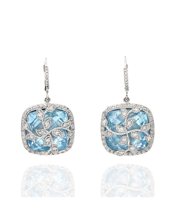 Barry Kronen Le Cage Blue Topaz and Diamond Earrings in Gold