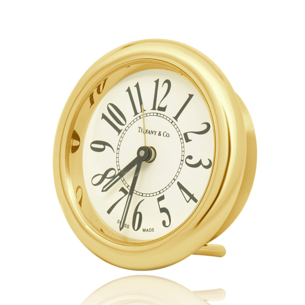 Tiffany & Co. Round Brass Desk Alarm Clock Swiss Quartz