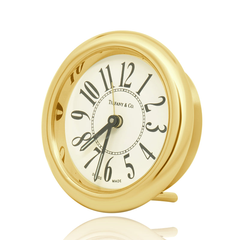 Tiffany & Co. Round Brass Desk Alarm Clock Swiss Quartz