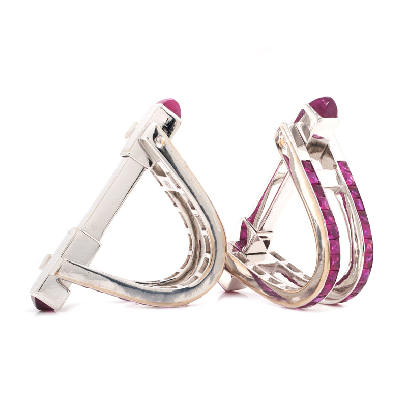 14 Karat White Gold Geometric Ruby Cufflinks