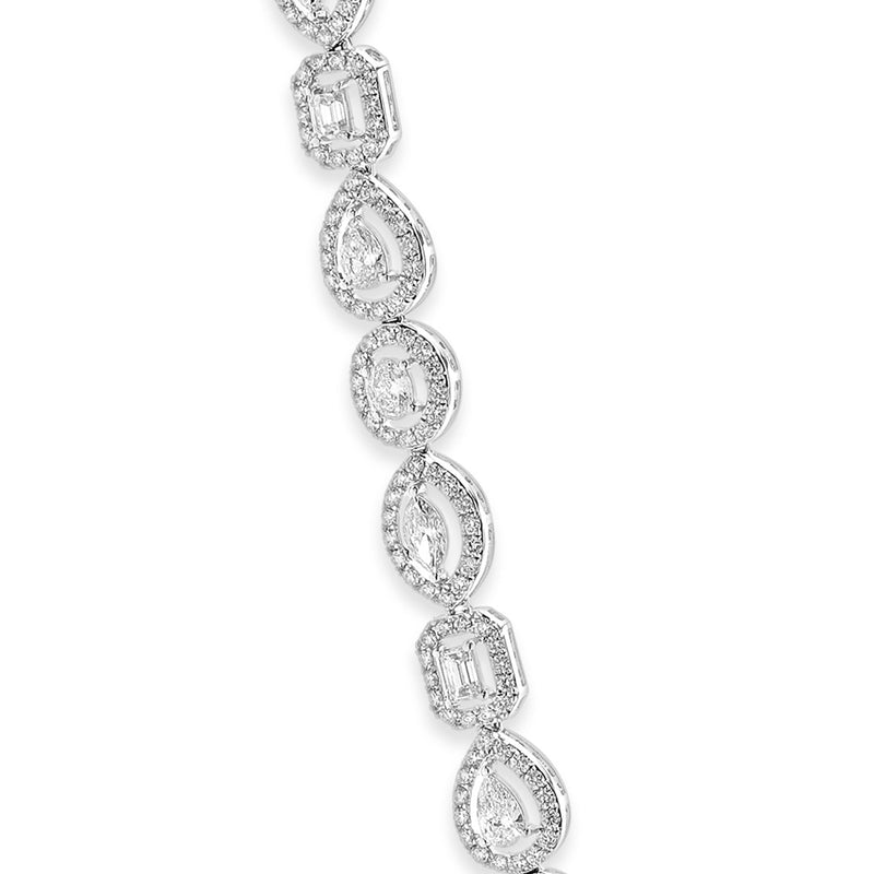 14k White Gold Multi-Shaped Halo Diamond Lariat Necklace