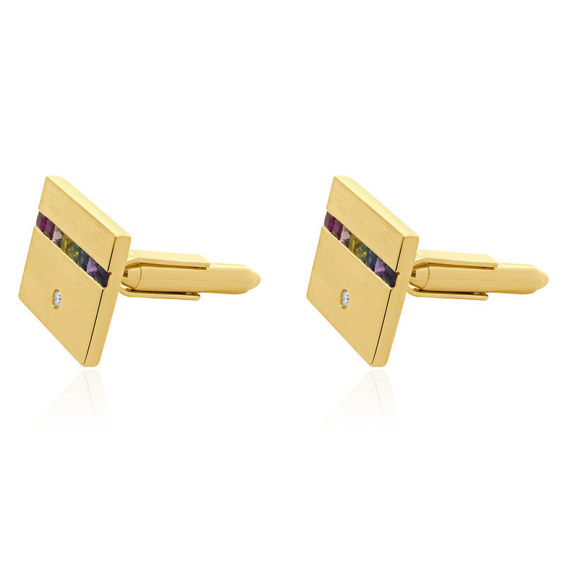 18 Karat Yellow Gold Rainbow Sapphire and Diamond Cufflinks