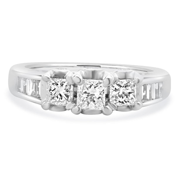 14 Karat White Gold Past, Present, Future Diamond Engagement Ring