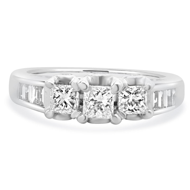 14 Karat White Gold Past, Present, Future Diamond Engagement Ring