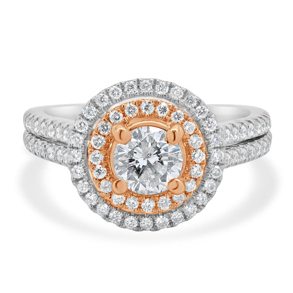 14 Karat White & Rose Gold Round Brilliant Cut Diamond Engagement Ring