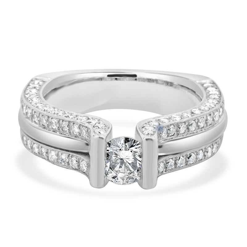 14 Karat White Gold Round Brilliant Cut Tension Set Diamond Engagement Ring