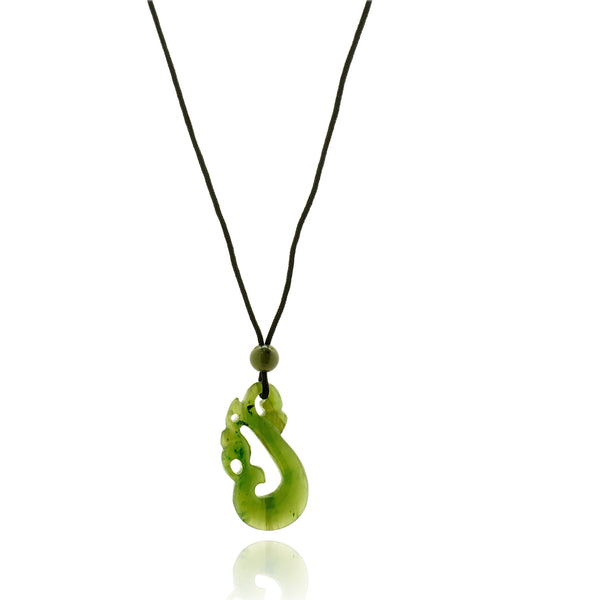 Green Jade Pendant on Black Cord Necklace