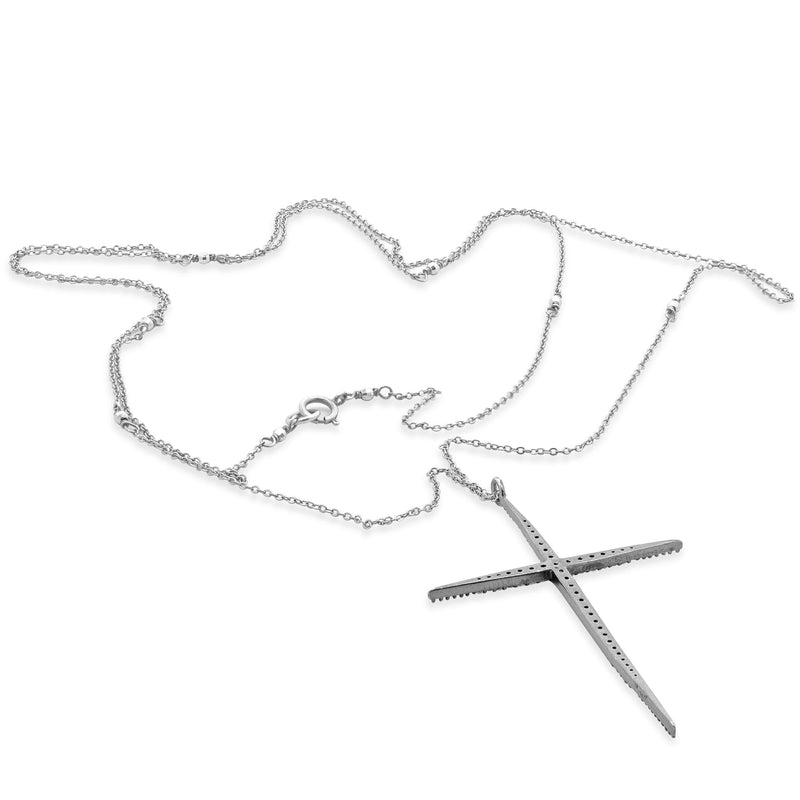 Sterling Silver Antique Diamond Cross Necklace