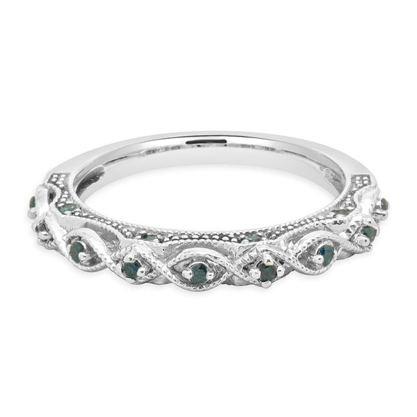 10 Karat White Gold Irradiated Blue Diamond Contoured Band