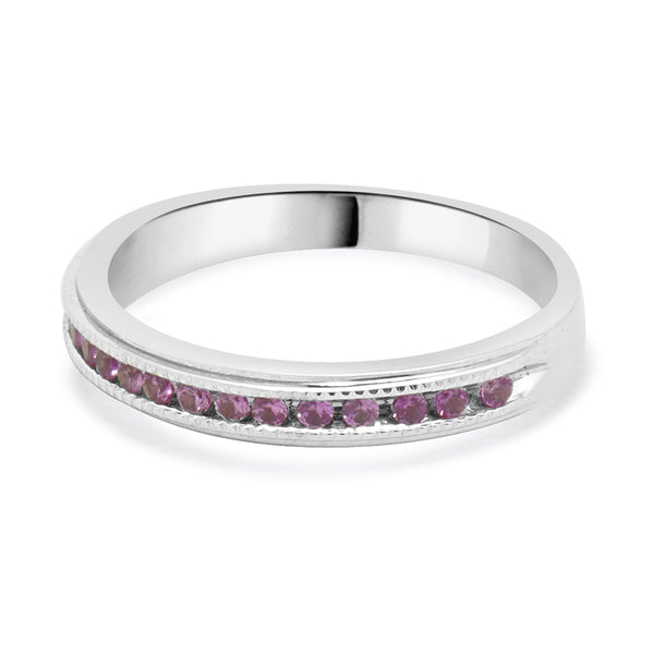 10 Karat White Gold Pink Sapphire Milgrain Band