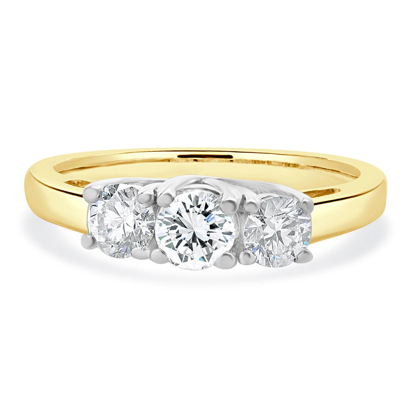 14 Karat Yellow & White Gold Past, Present, Future Diamond Engagement Ring