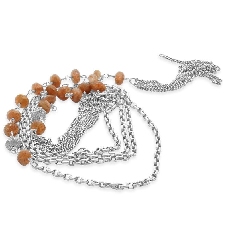 Sterling Silver Strawberry Quartz and Pave Diamond Rondell Necklace