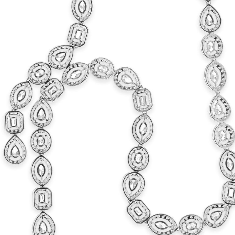 14k White Gold Multi-Shaped Halo Diamond Lariat Necklace