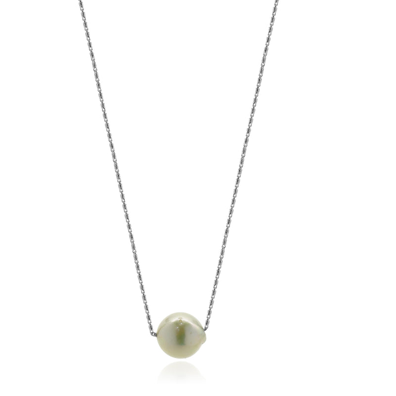 14 Karat White Gold Pearl Solitaire Necklace
