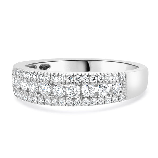 14 Karat White Gold 3 Row Diamond Band