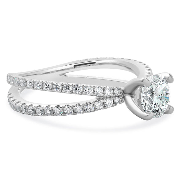 14 Karat White Gold Round Brilliant Cut Diamond Engagement Ring