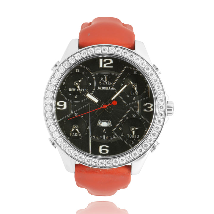 Jacob & Co Stainless Steel 5 Time Zone Diamond Bezel