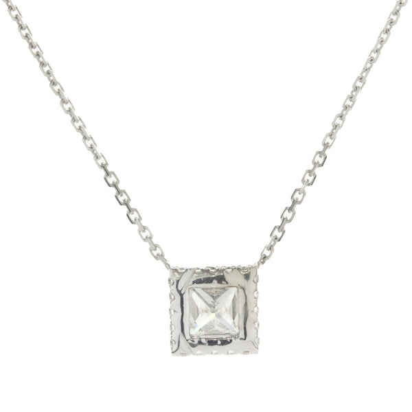 14 Karat White Gold Princess Cut Diamond Halo Necklace