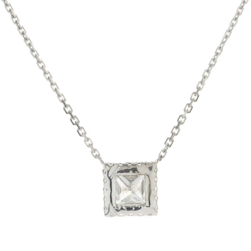 14 Karat White Gold Princess Cut Diamond Halo Necklace