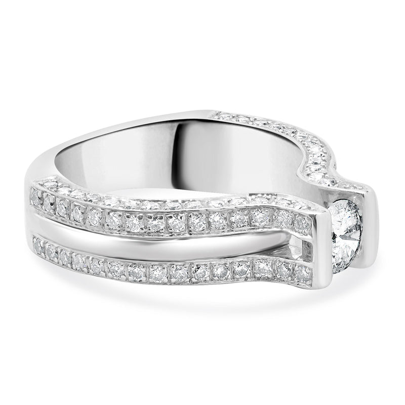 14 Karat White Gold Round Brilliant Cut Tension Set Diamond Engagement Ring