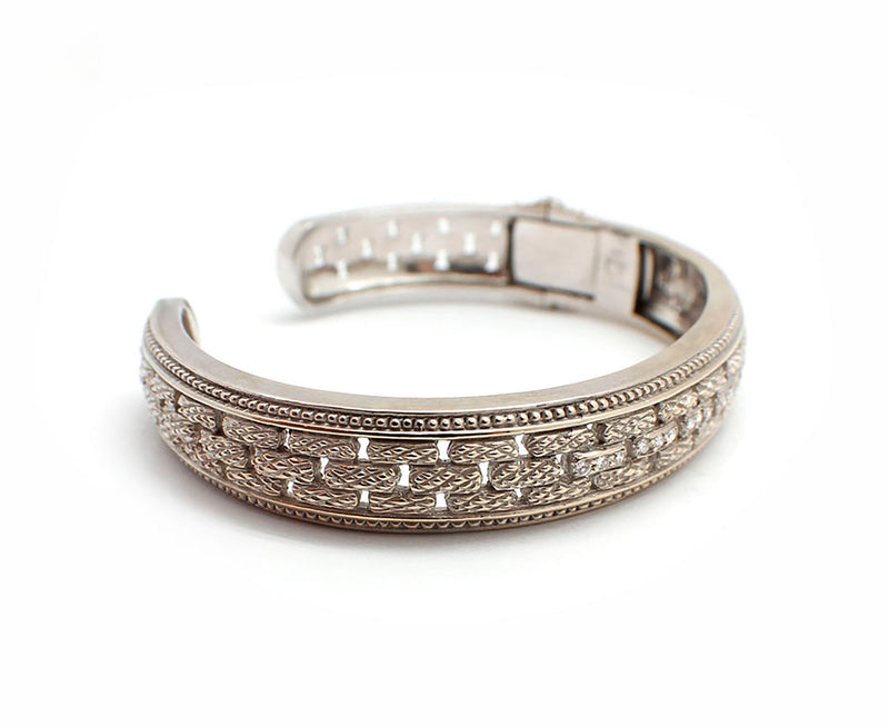 18k White Gold Judith Ripka Diamond Hinged Bangle Bracelet