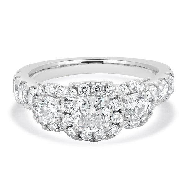 14 Karat White Gold Halo Cushion Diamond Engagement Ring