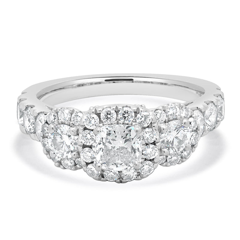 14 Karat White Gold Halo Cushion Diamond Engagement Ring