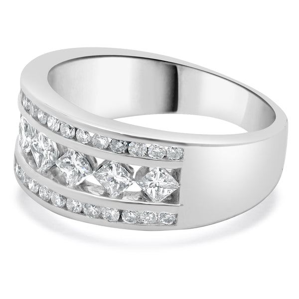 14 Karat White Gold Princess and Round Diamond Band