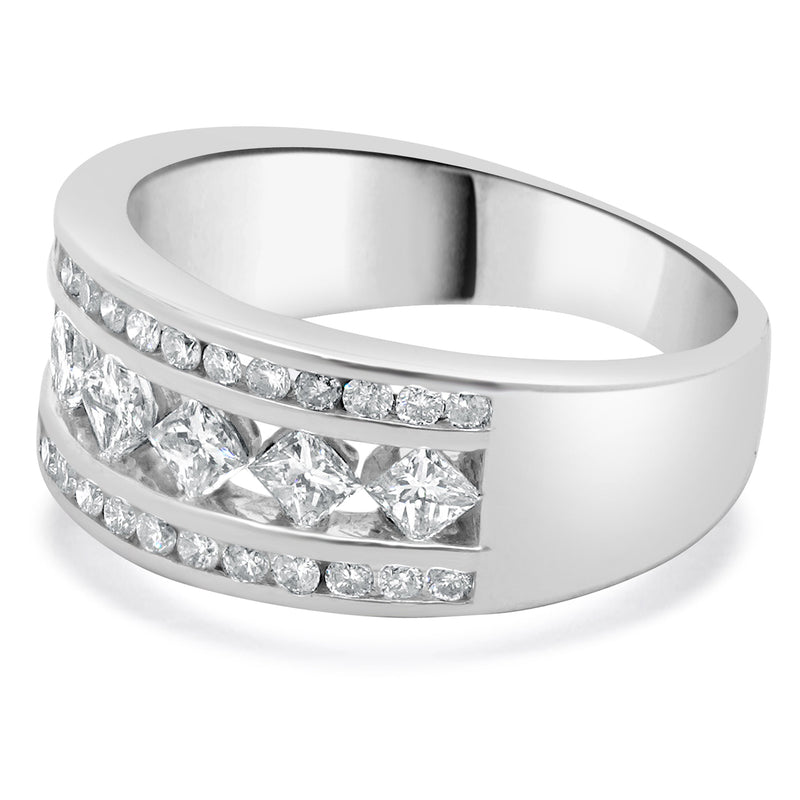 14 Karat White Gold Princess and Round Diamond Band