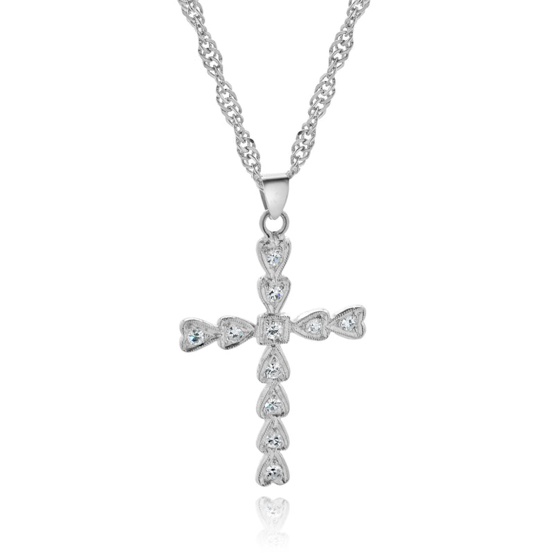 14 Karat White Gold Diamond Cross Necklace