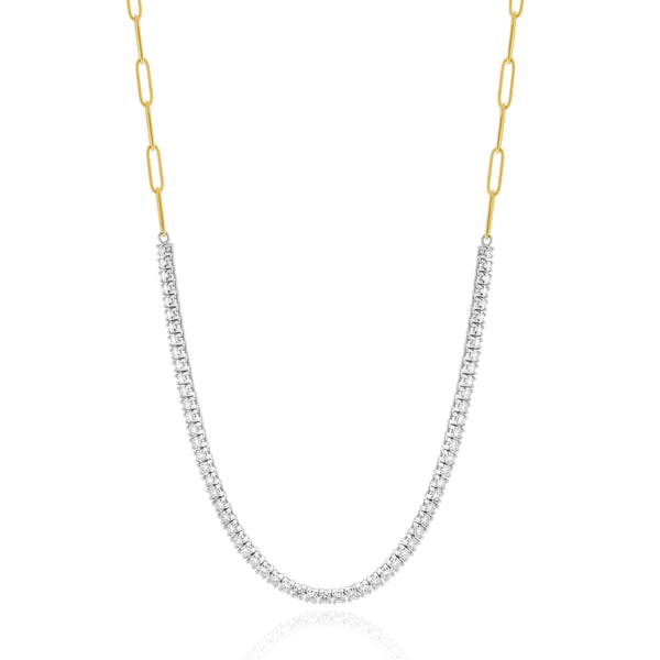 14 Karat Yellow & White Gold Diamond Adjustable Paperclip Inline Necklace