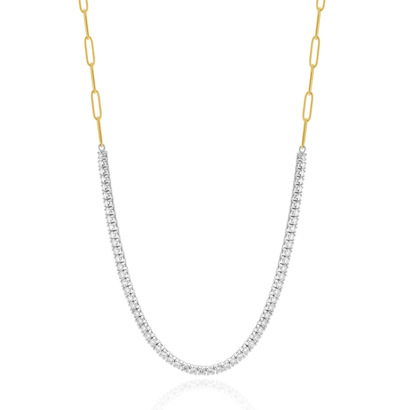 14 Karat Yellow & White Gold Diamond Adjustable Paperclip Inline Necklace