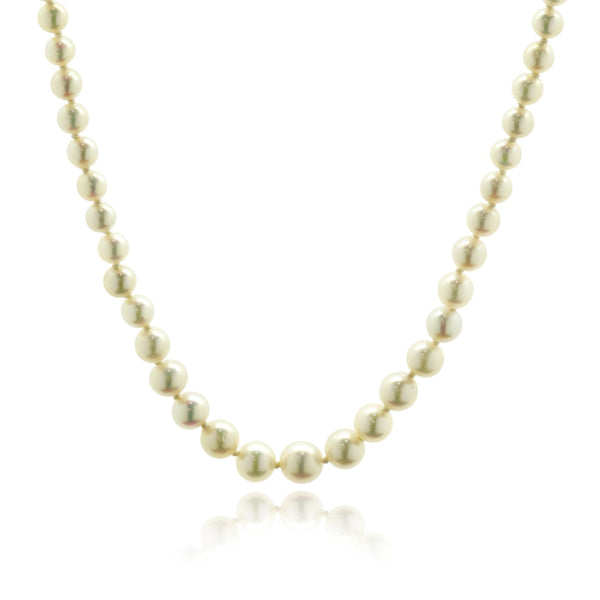 Platinum & 18 Karat White Gold Graduated Pearl Necklace with Pearl and Diamond Clasp