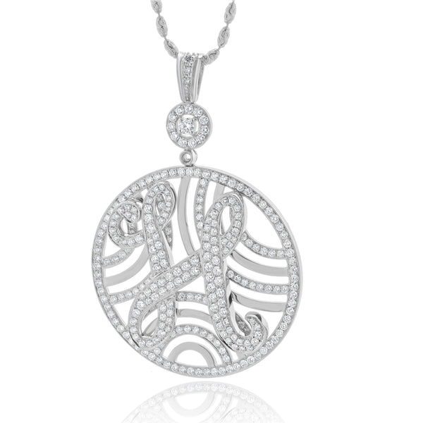 18 Karat White Gold Diamond 3D Diamond Letter H Necklace