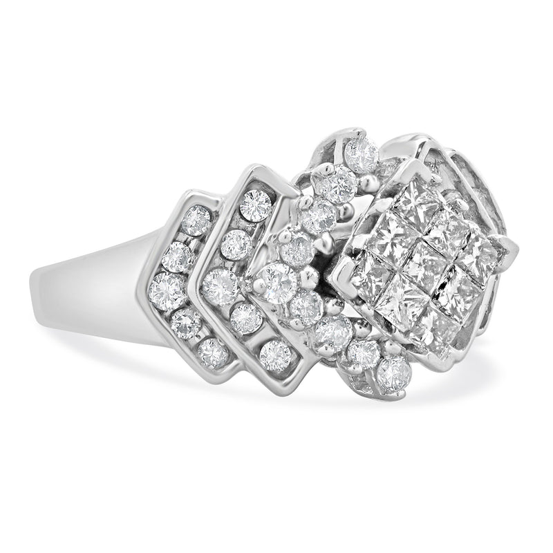 10 Karat White Gold Princess Cut Diamond Cluster Engagement Ring