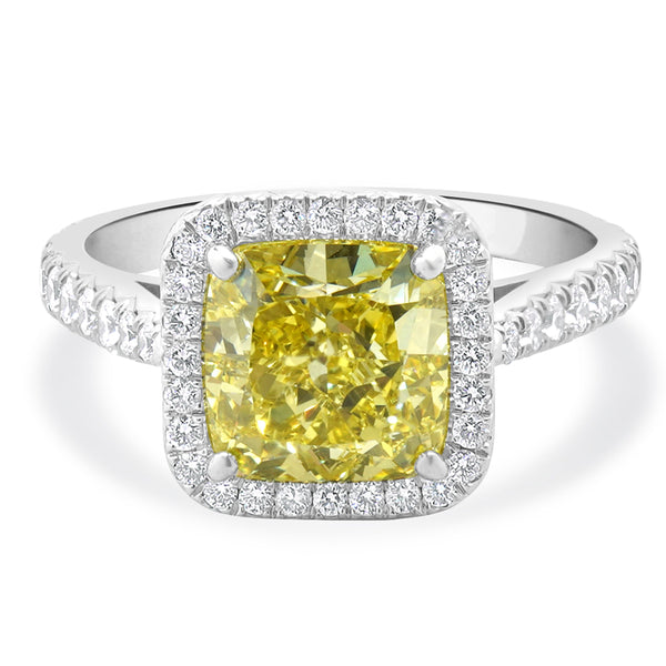 Cartier Platinum Fancy Intense Yellow Cushion Cut Diamond Engagement Ring