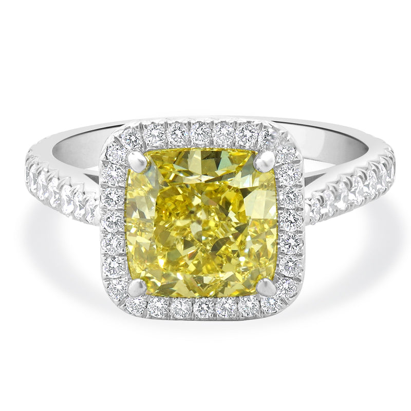 Cartier Platinum Fancy Intense Yellow Cushion Cut Diamond Engagement Ring