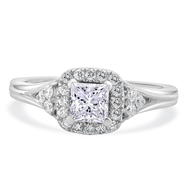 Zac Posen 14 Karat White Gold Princess Cut Diamond Engagement Ring