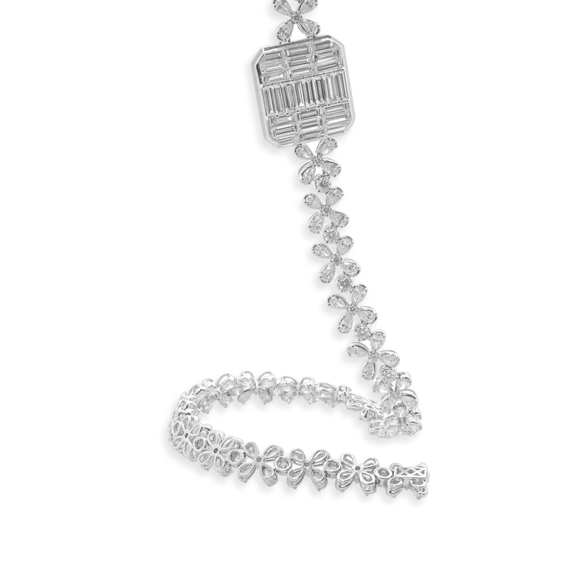 18 Karat White Gold Multi Shape Diamond Floral Necklace with Mosaic Centerpiece