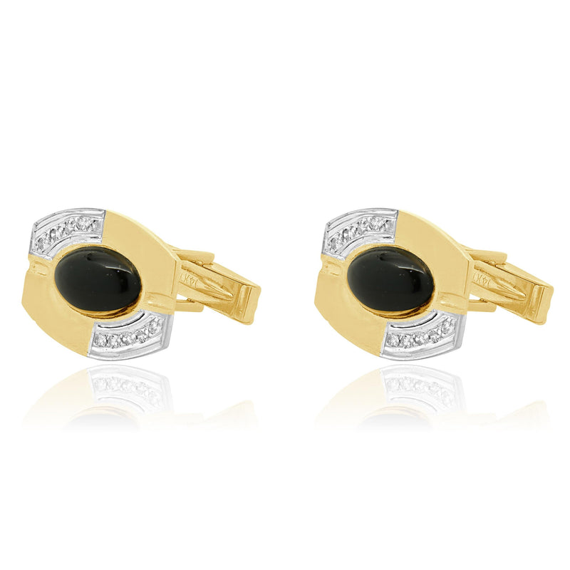 14 Karat Yellow Gold Vintage Onyx and Diamond Cufflinks
